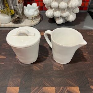 Crate & Barrel Marin White Stoneware Sugar & Creamer Set
